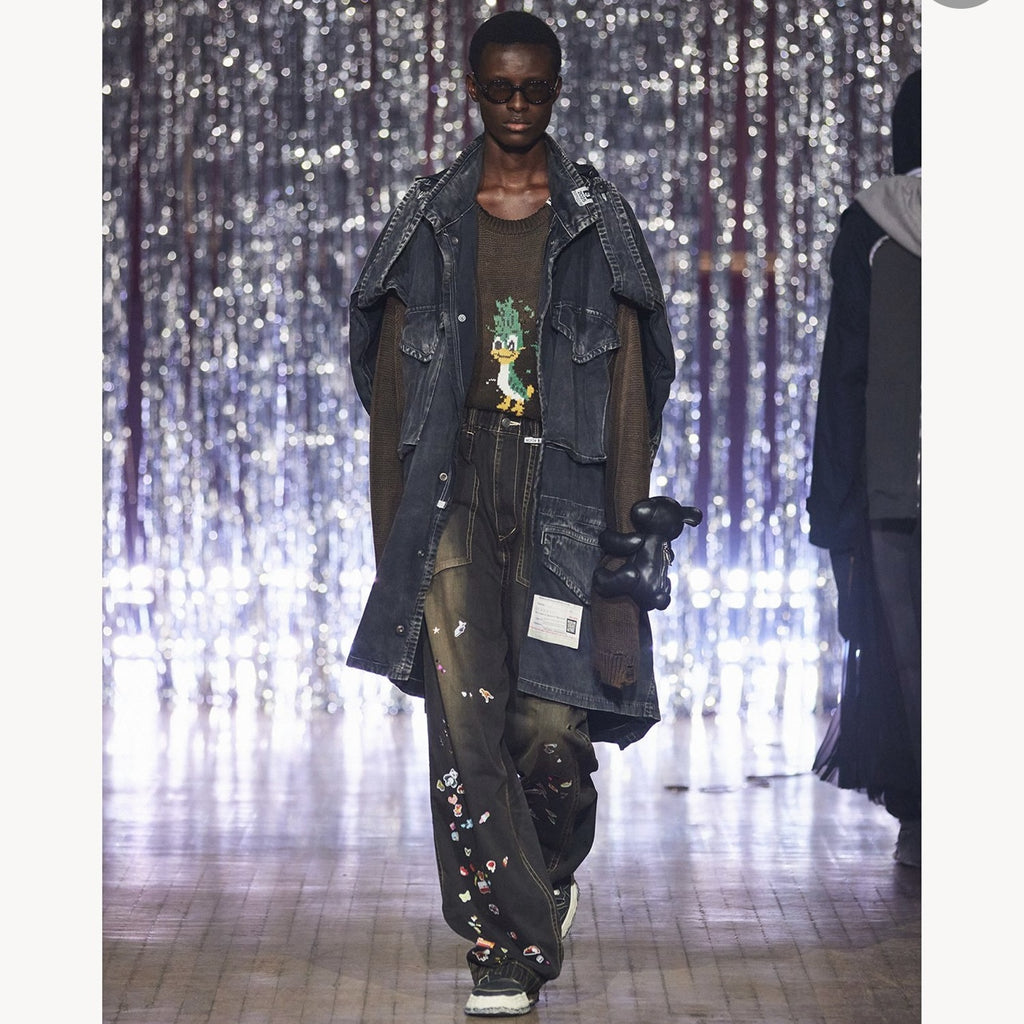 Japanese wash water old fun print jeans wide leg pants