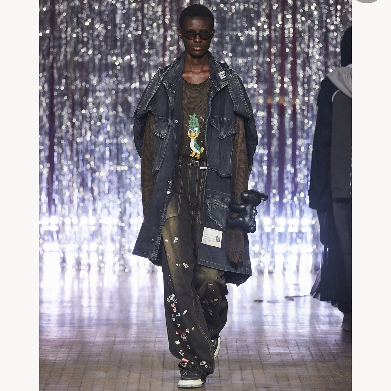 Japanese wash water old fun print jeans wide leg pants