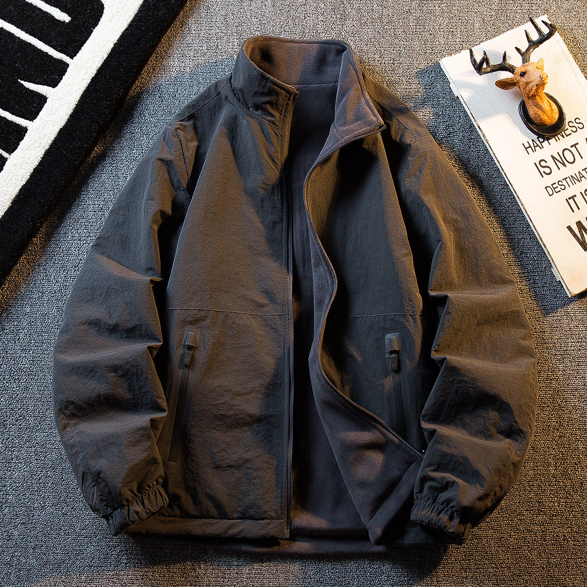 Fleece Thickened Reversible Stand Collar Jacket – Warm Unisex Autumn Winter