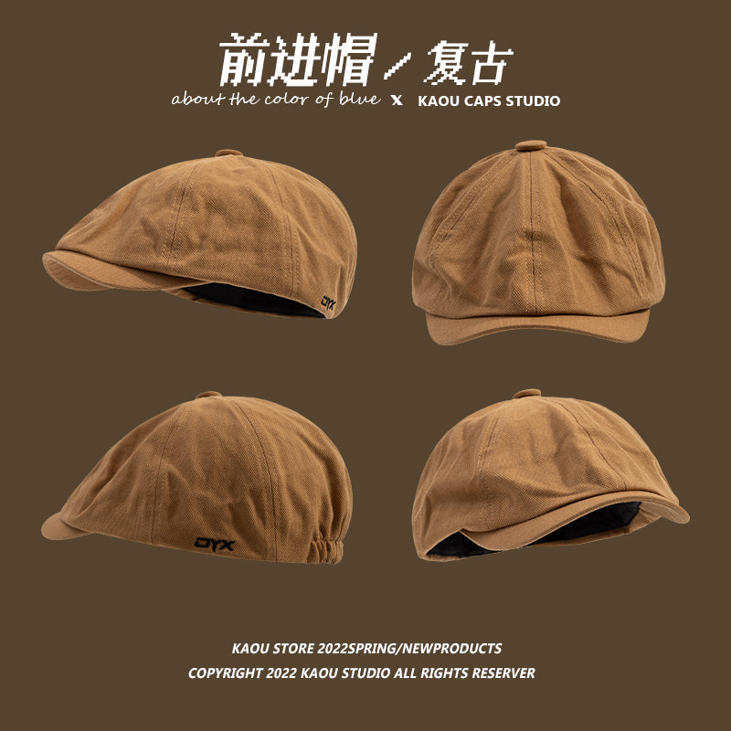 Japanese retro forward hat front and back can wear peaked hat, men's khaki newsboy hat, hipster beret female painter hat
