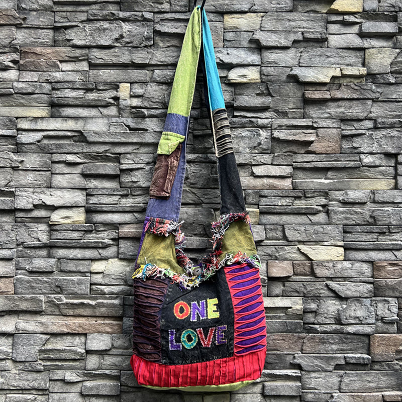 Nepal Indian washed cotton bag, old style, hippie shoulder bag for men and women