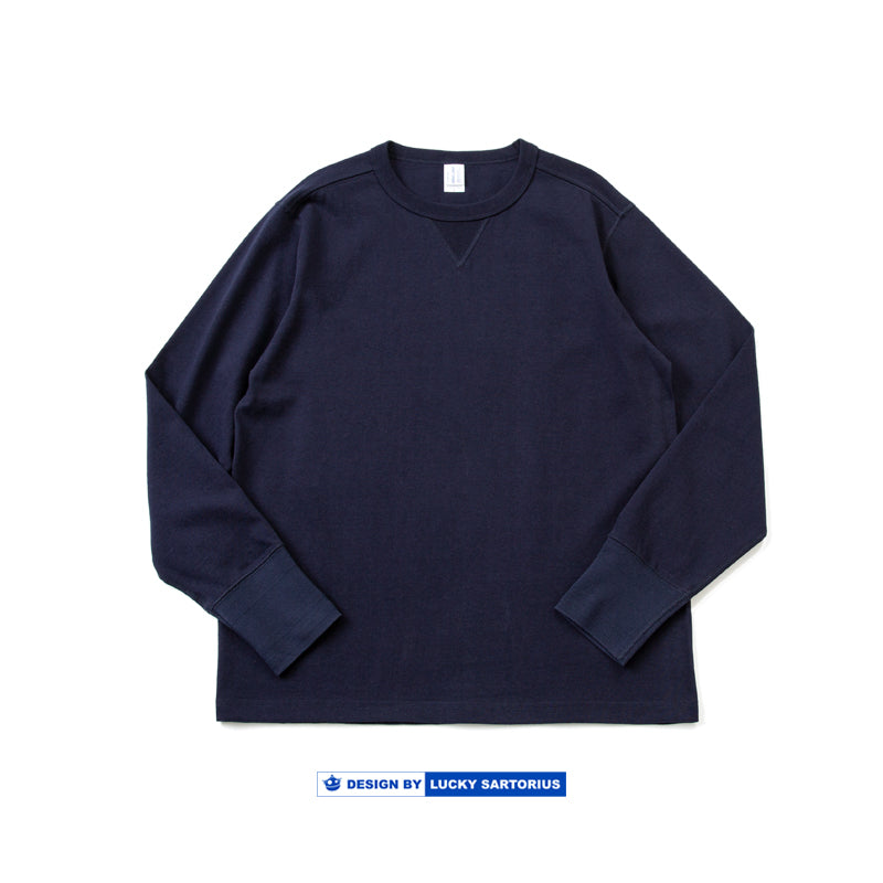 245g Khaki Thick Heavy Retro American Cotton Rugged Cotton Seamless Tube Weaving American Roll Collar Long Sleeve T-Shirt Men