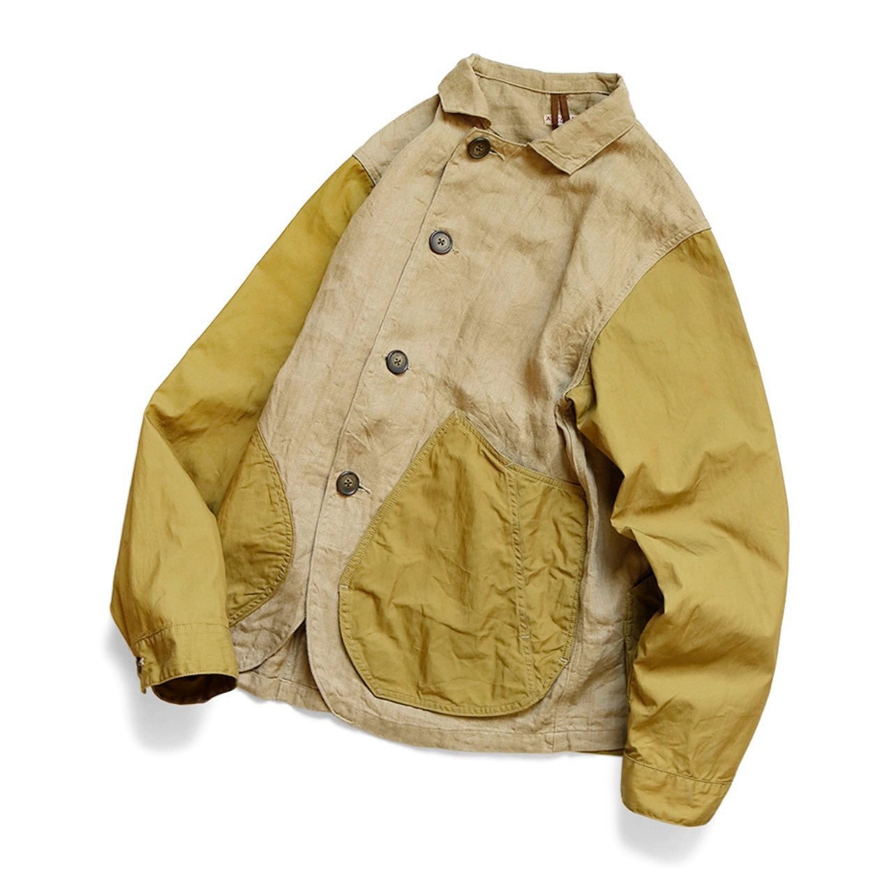 casual linen color-block lapels loose jacket shirt long sleeves
