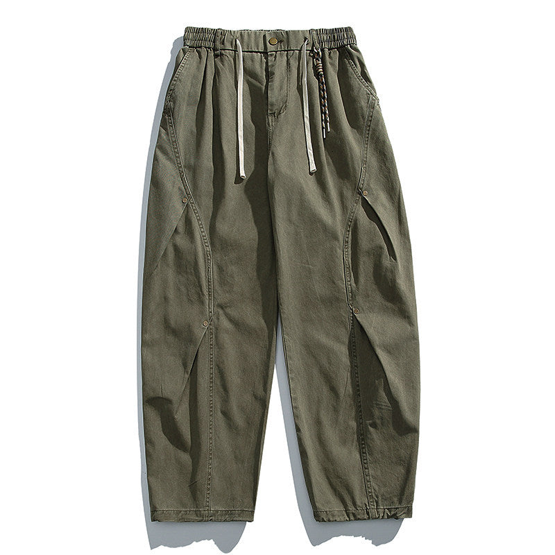 American Vintage Heavyweight Double Pleated Cargo Pants – Wide Leg Drawstring Workwear Trousers for Men | Japanese vintage | yamalin clothes | Yamalinclothes