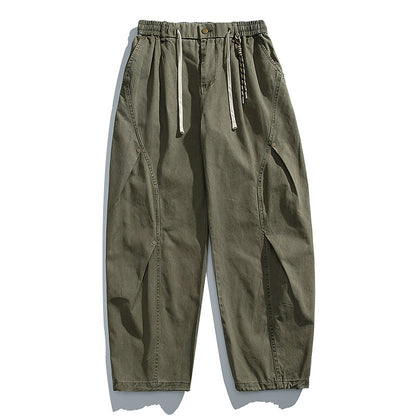 American Vintage Heavyweight Double Pleated Cargo Pants – Wide Leg Drawstring Workwear Trousers for Men | Japanese vintage | yamalin clothes | Yamalinclothes