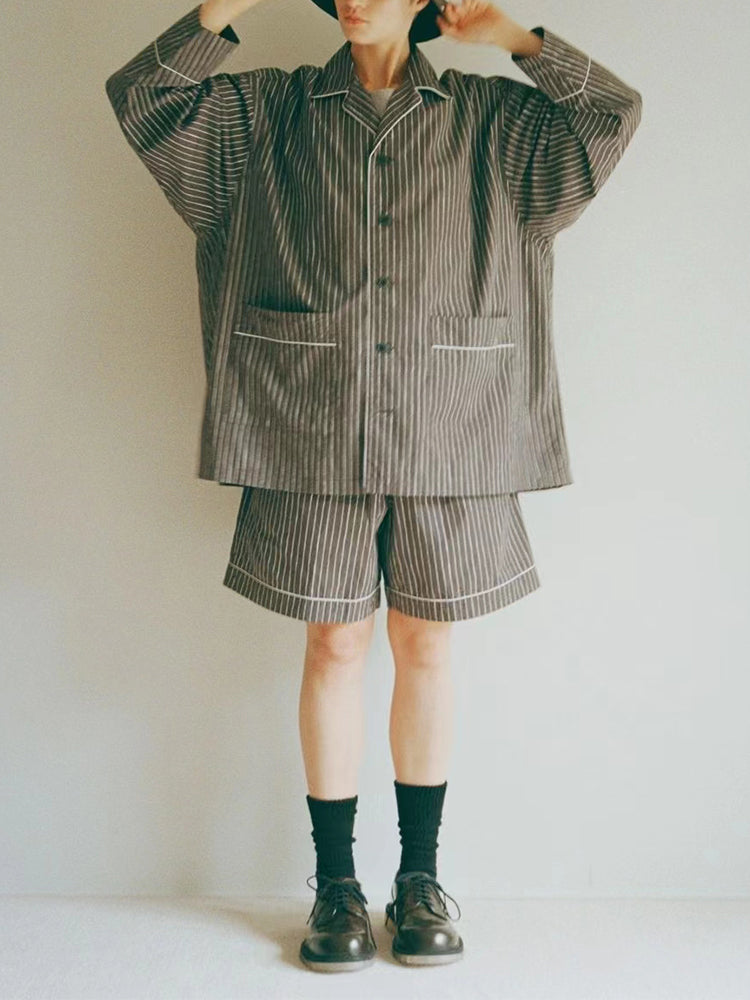 Japanese summer hand-painted stripes loose drawstring elastic trend casual sports shorts