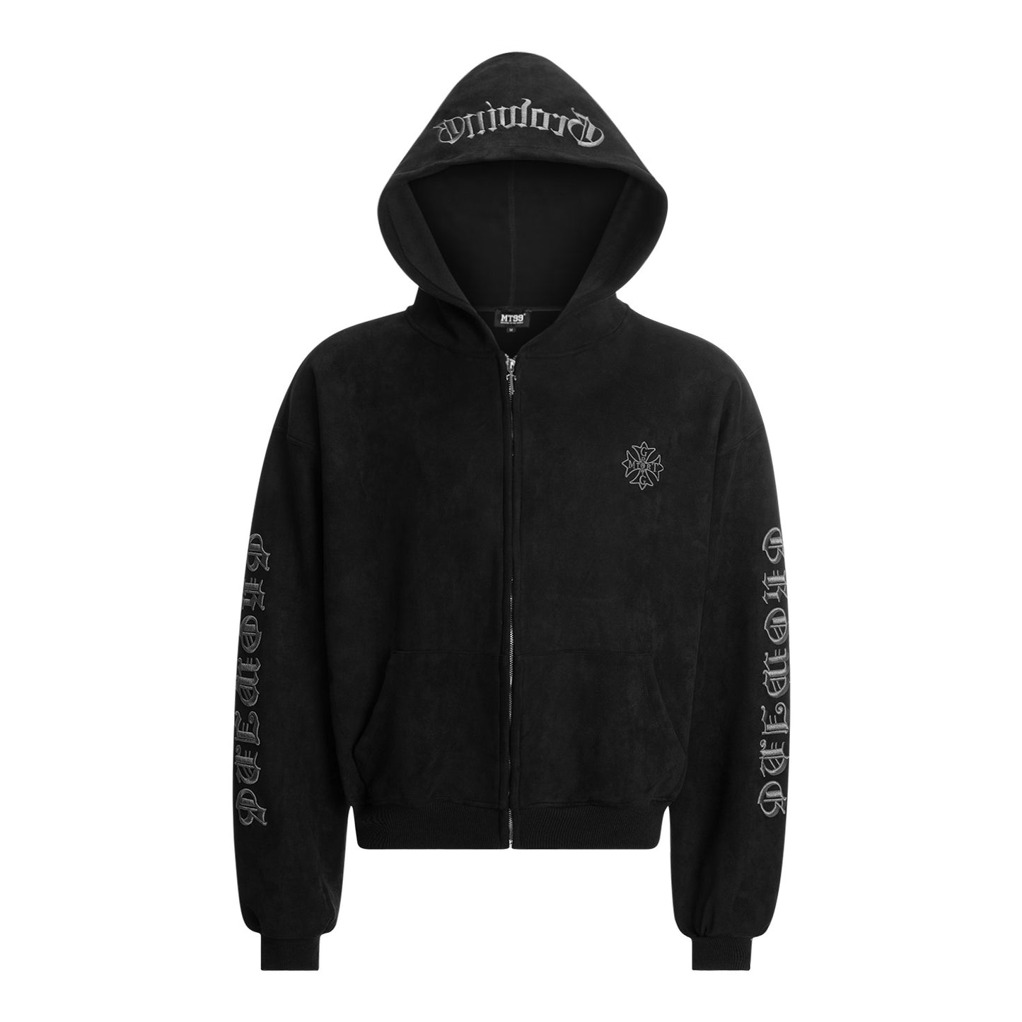 Suede Embroidered Hooded Zip Sweatshirt – Loose Vintage Unisex Jacket