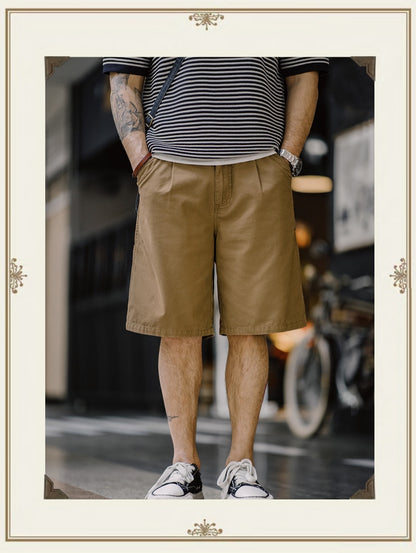 Macho shorts, American retro lumberjack cotton, skin-friendly straight, loose multi-pocket cargo pants