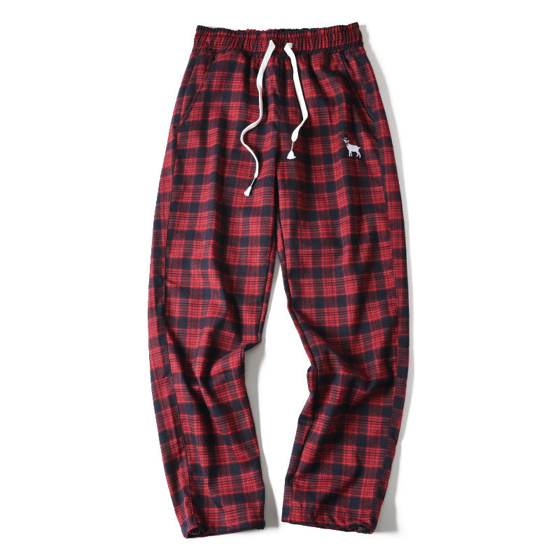Japanese style retro plaid casual pants, spring/summer thin plaid straight leg tapered harem pants/sports pants – Japanese vintage | yamalin clothes | Yamalinclothes