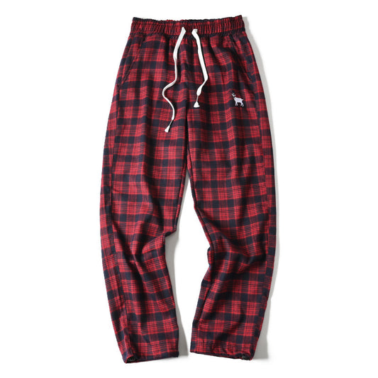 Japanese style retro plaid casual pants, spring/summer thin plaid straight leg tapered harem pants/sports pants | Japanese vintage | yamalin clothes | Yamalinclothes