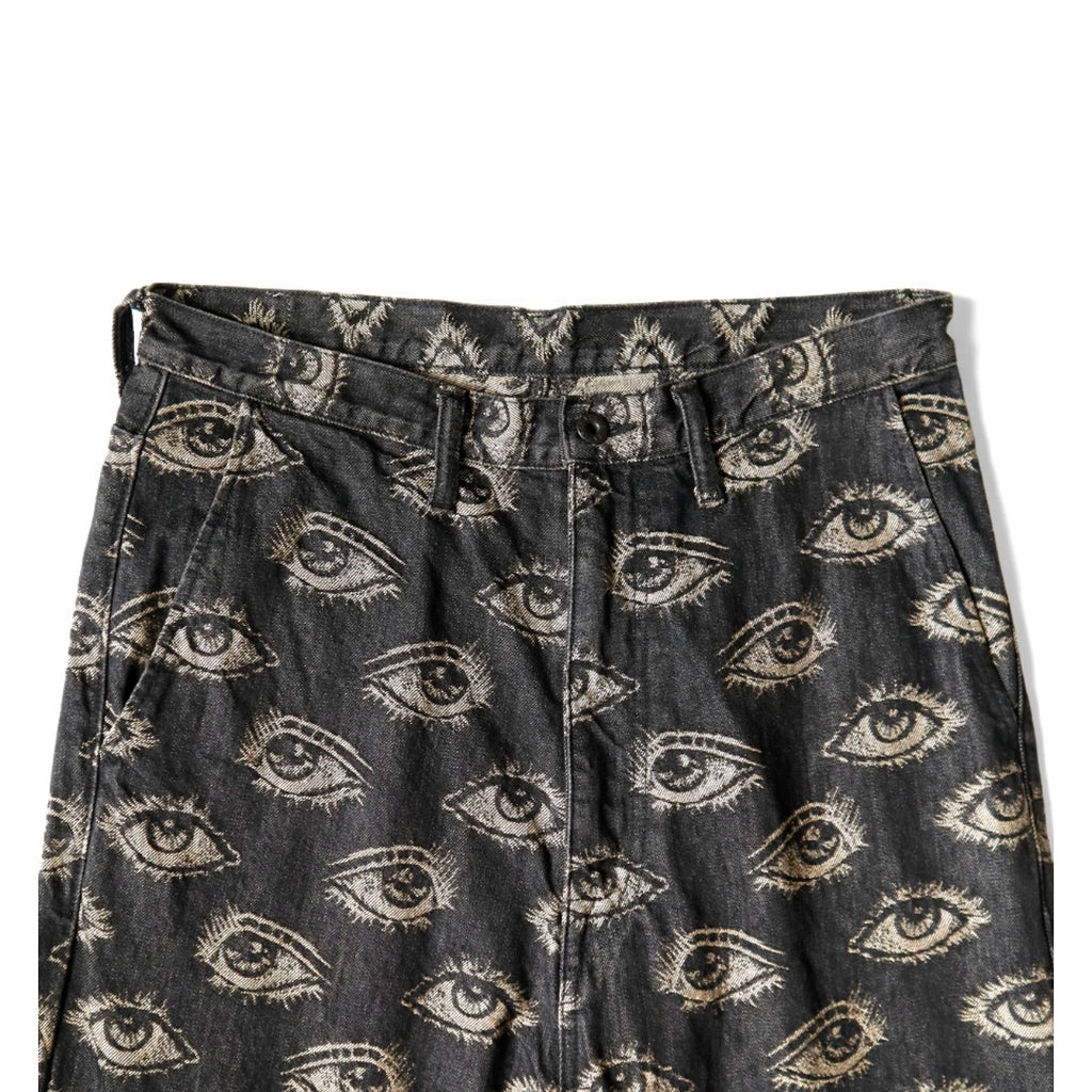 Japanese vintage eye embroidery wash distressed denim trousers wide-leg pants