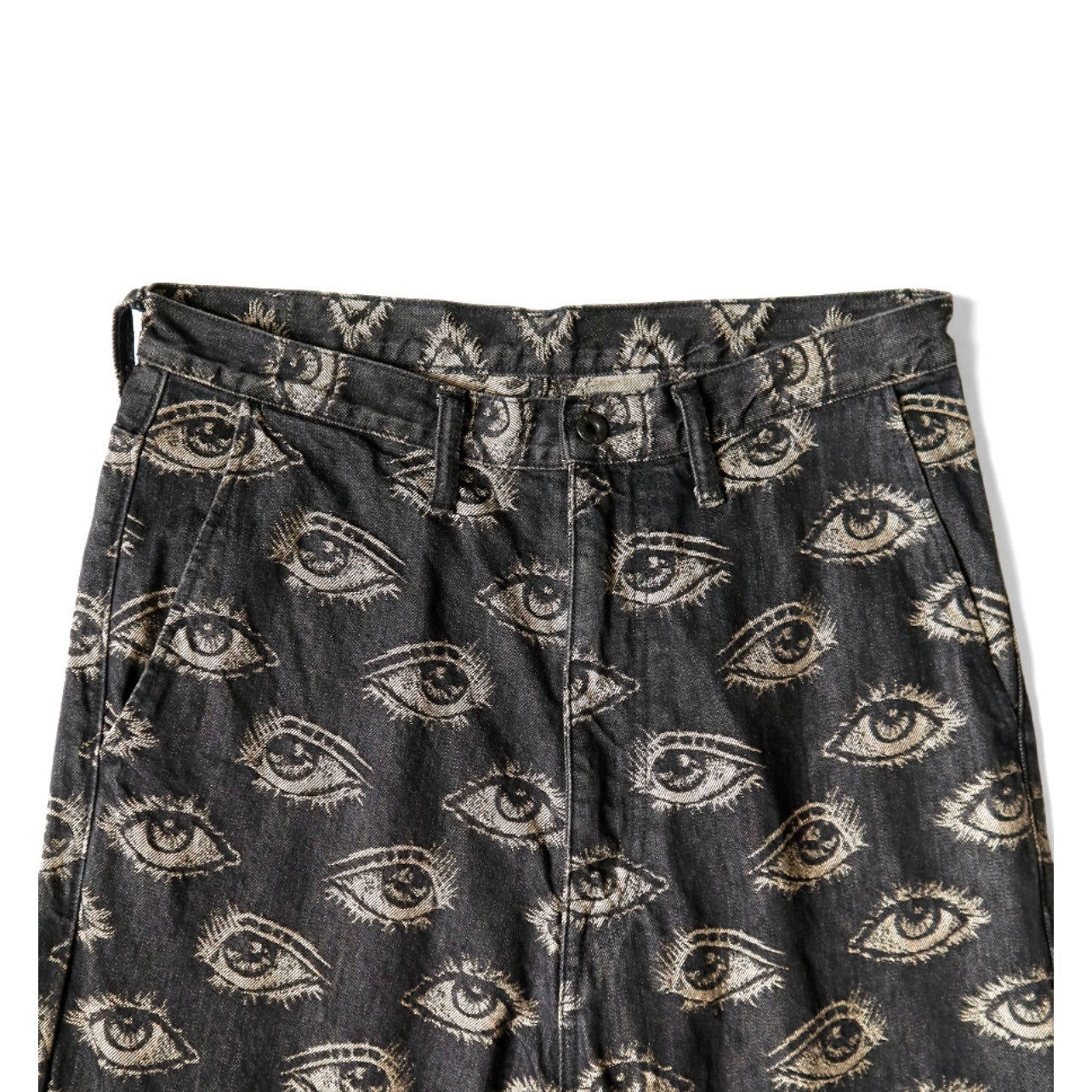 Japanese vintage eye embroidery wash distressed denim trousers wide-leg pants