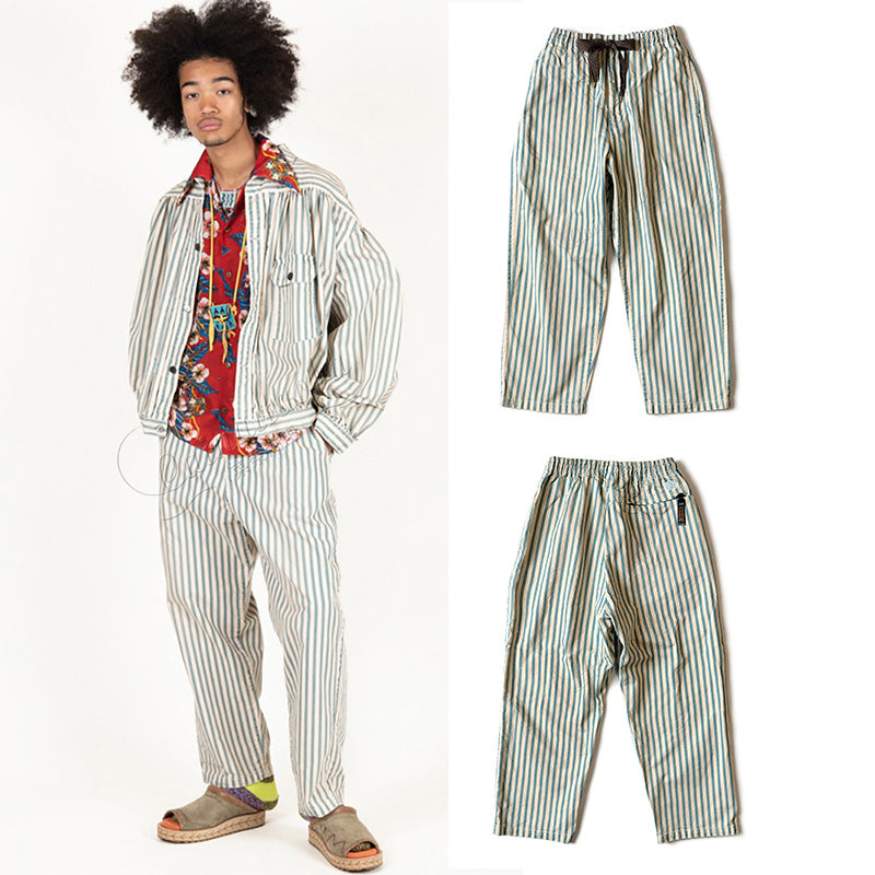 Japanese trend men's and women's cotton and linen striped breathable casual trousers