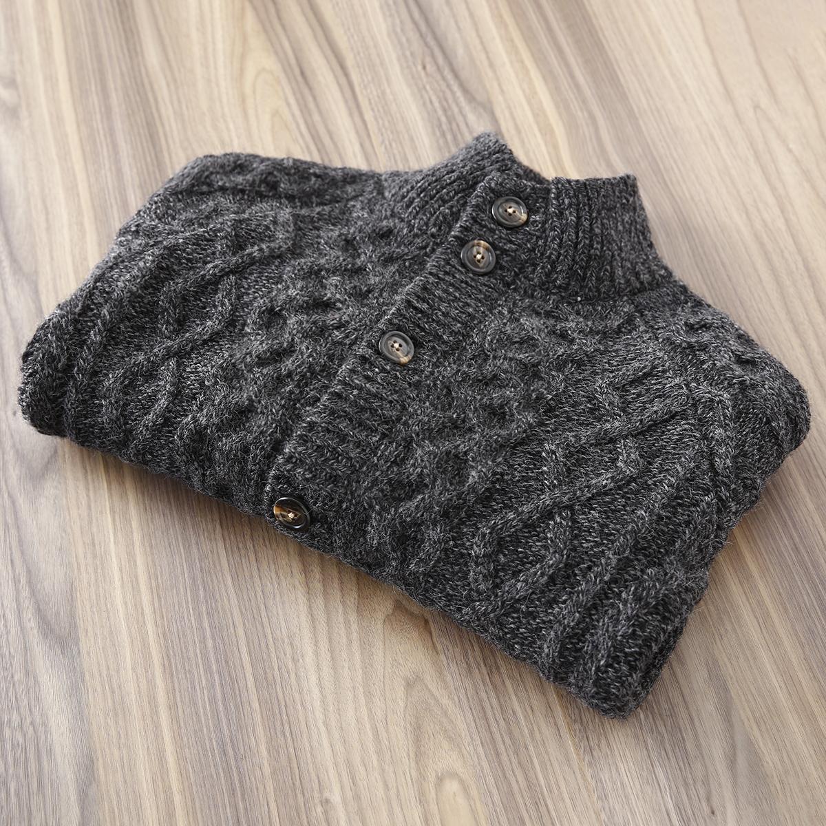 80% Wool Cable Knit Cardigan – Men's Stand Collar Raglan Sleeve Sweater