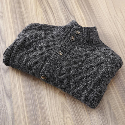 80% Wool Cable Knit Cardigan – Men's Stand Collar Raglan Sleeve Sweater
