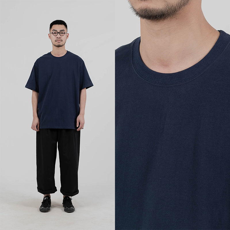 Japanese spring and summer new solid color 250g heavy short sleeve T-shirt men's cotton loose couple t-shirt