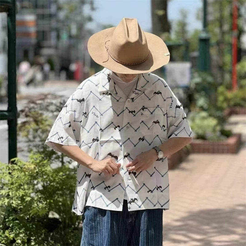 23SS COPA Nakamura Japanese couple casual Hawaiian bat short sleeve cardigan shirt