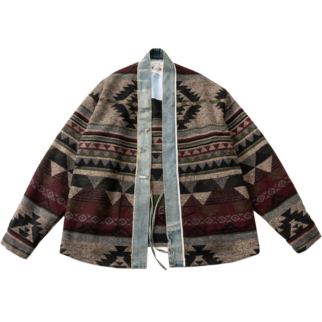 Japanese retro denim patchwork woolen ethnic style loose Taoist jacket for men