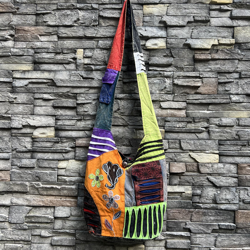 Nepal Indian washed cotton bag, old style, hippie shoulder bag for men and women