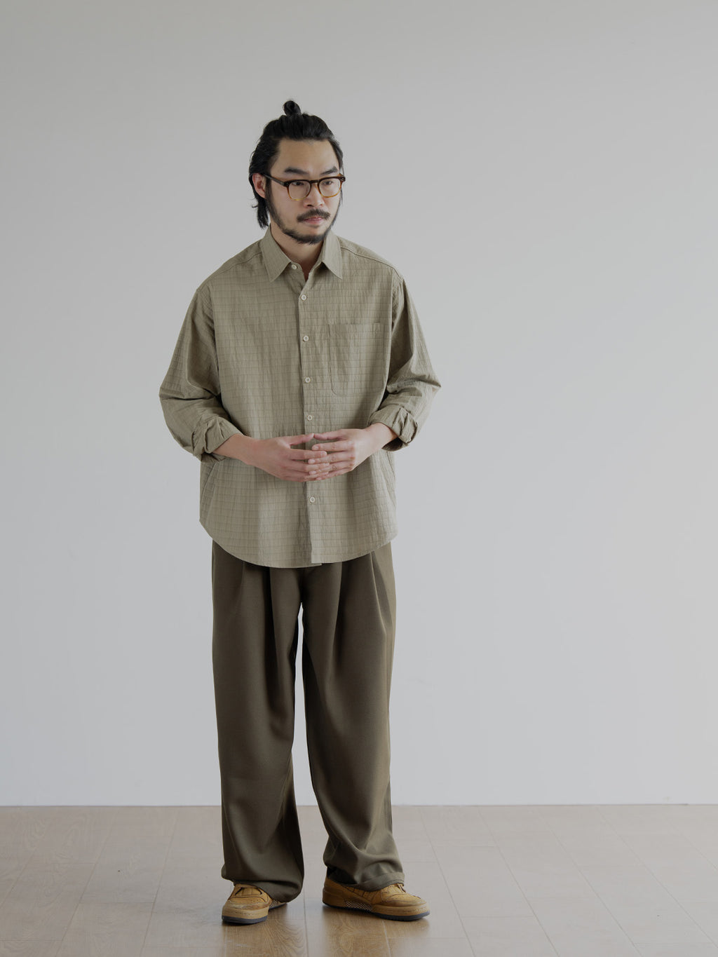 Japanese vintage spring long sleeve shirt men's texture plaid premium silhouette loose casual jacket