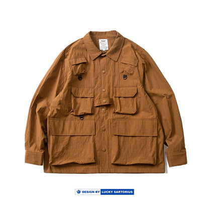2023 SS spring summer houndstooth multifunctional waterproof windproof outdoor functional style shirt multi-pocket jacket men
