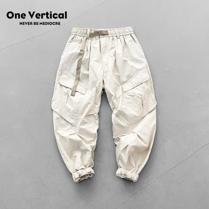 Japanese retro summer thin cargo pants loose wide-leg quick-drying multi-pocket dad pants men's legging casual pants