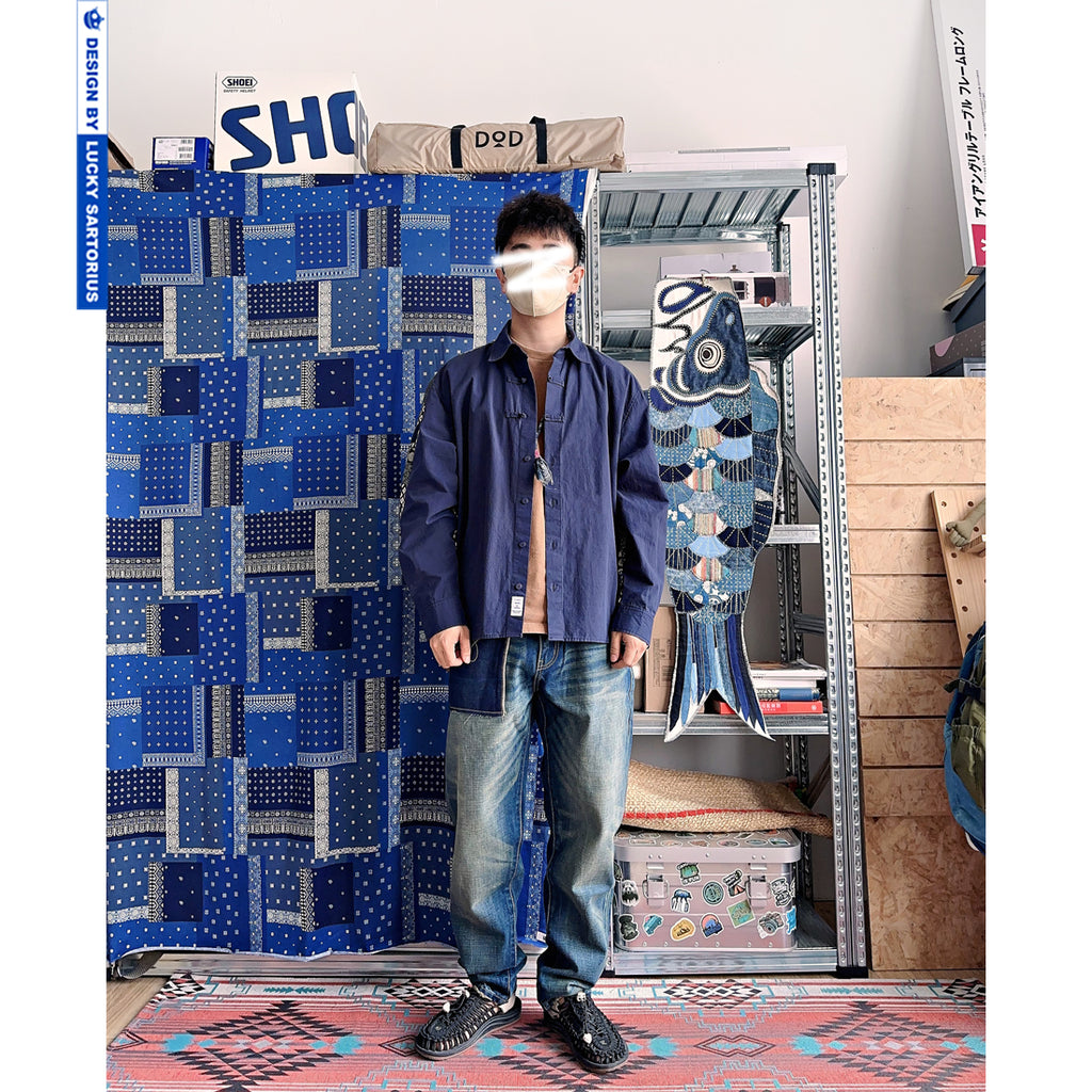 Ethnic Wind Pattern Front and back stitching long-sleeved shirt jacket for men and women