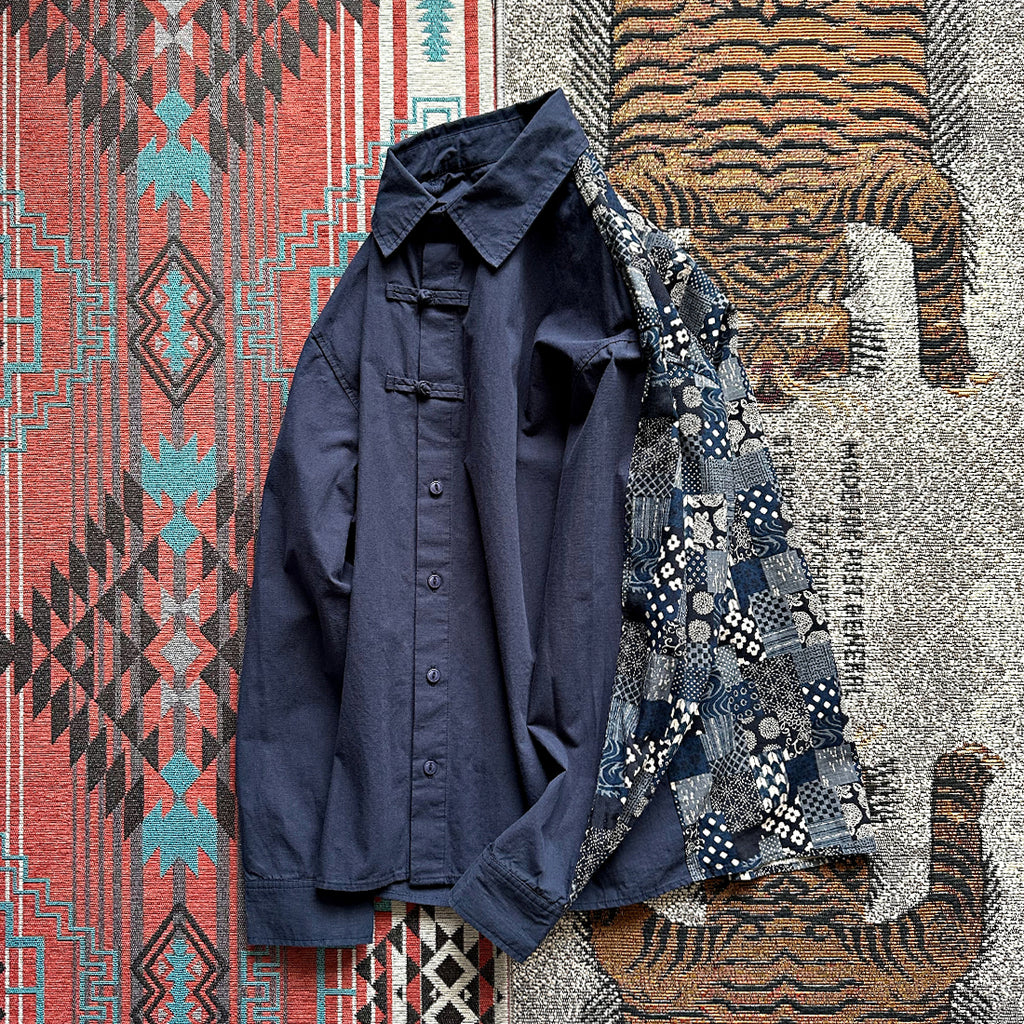 Ethnic Wind Pattern Front and back stitching long-sleeved shirt jacket for men and women