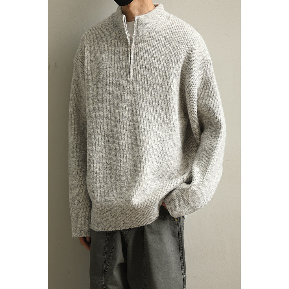 Stand Collar Half-Zip Pullover Sweater – Japanese Loose Unisex – Sweater pullover | japanese streetwear | vintage workwear | unisex | Yamalinclothes
