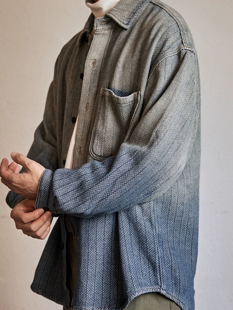 2025 Gradient Striped Shirt Long Sleeve Casual Iron-Free Popular Ivy New Men's Wear