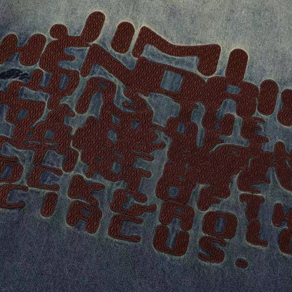 تيشيرت WOODOO بتصميم أمريكي ريترو مغسول متدرج الحروف إبداعي بأكمام قصيرة للرجال والنساء