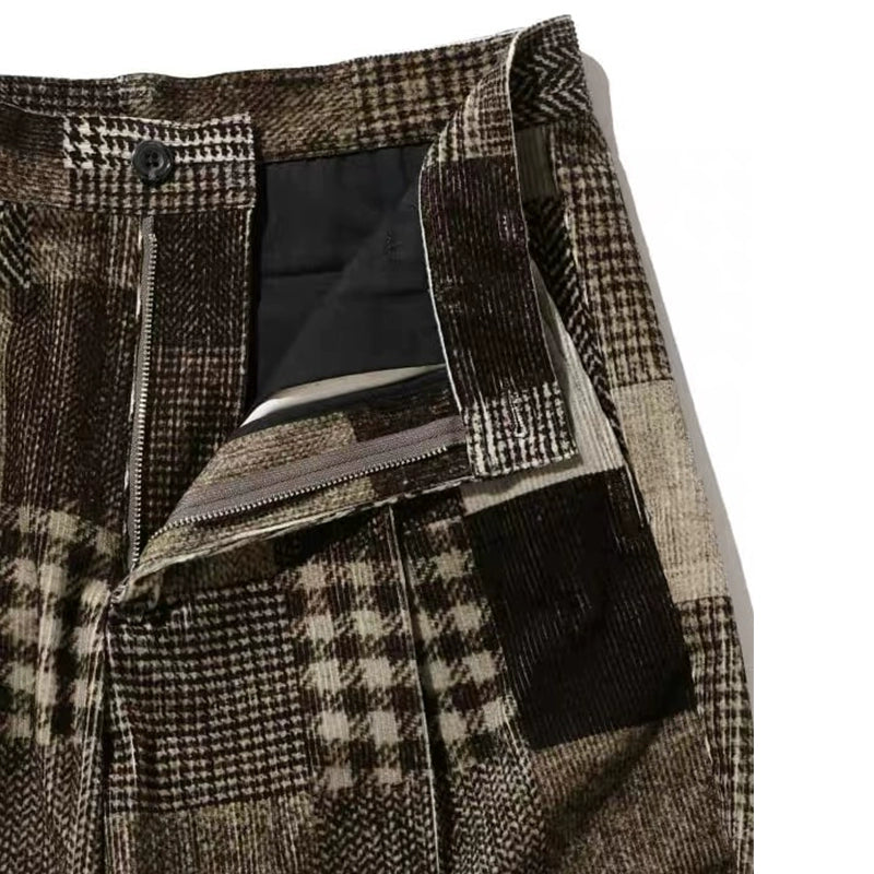Japanese retro popular corduroy plaid stitching tapered men's and women's casual trousers