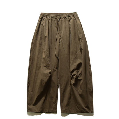 Japanese Pleated Wide-Leg Cargo Trousers – Oversized Unisex Elastic Waist Slacks
