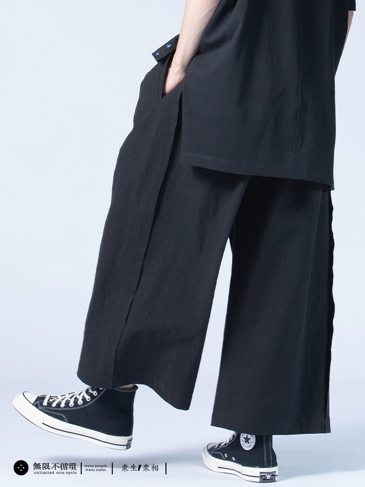 Original design men's casual half elastic waist three-dimensional pleated wide pants N