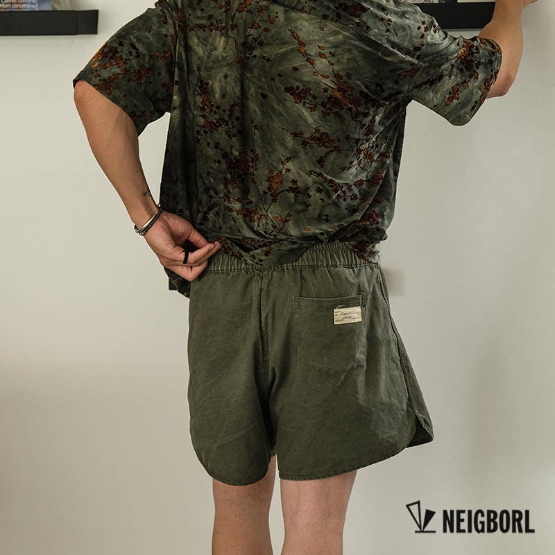 شورت صيفي أمريكي كاجوال فضفاض ومغسول بطباعة متعدد الاستخدامات