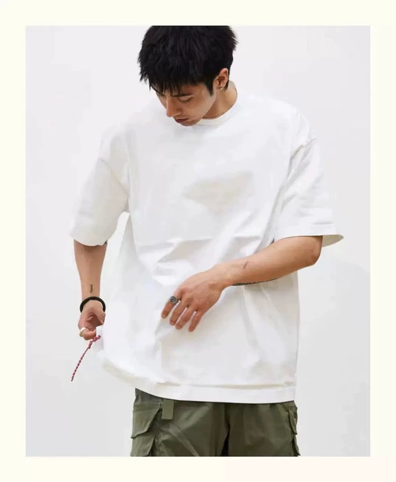 Japanese summer heavy 320g short-sleeved T-shirt small red rope city boy short tee