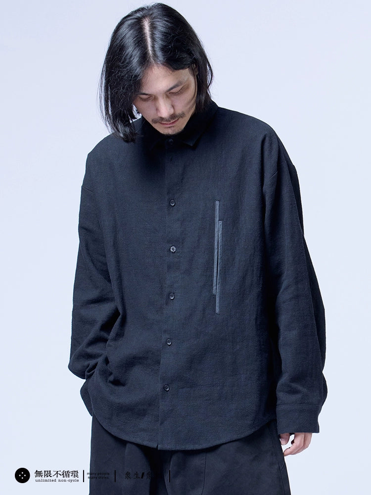 Original design men's contrasting open pocket casual loose lapel shirt