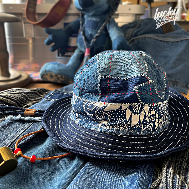 Japanese handmade blue dye patch ribbon fisherman hat Kendo cloth basin hat men and women hats general