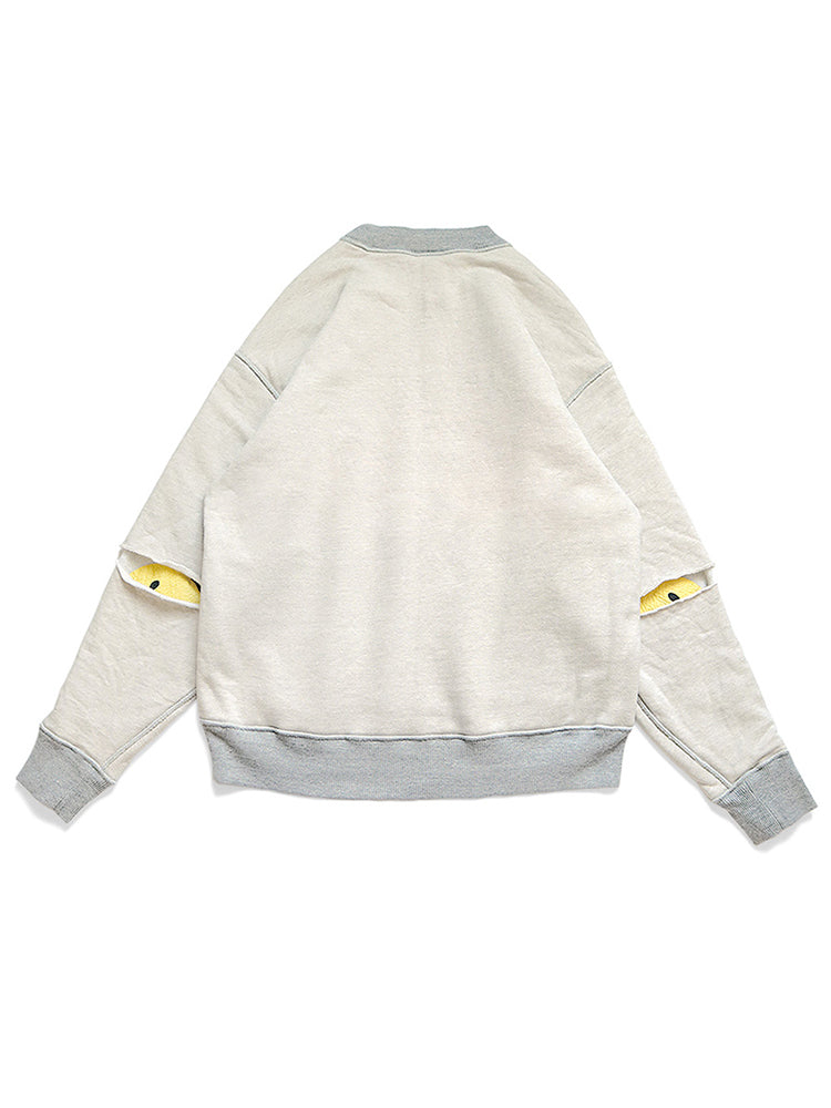 unisex loose casual reversible reversible ripped bunny smiley face print sweatshirt