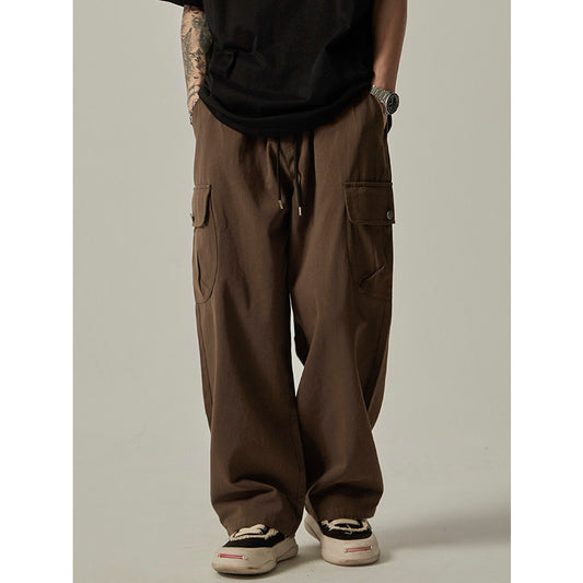 trendy vintage Japanese cargo pants men's ins trend American loose straight leg wide leg casual trousers