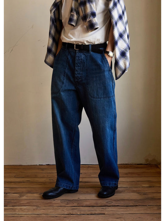 SS26 Navy Denim Jeans - Yamalin Vintage Washed 13oz Bamboo Weave Deck Jeans