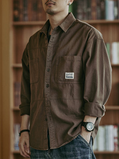 Heavyweight Utility Shirt Jacket – Men's Vintage Loose Long-Sleeve Overshirt