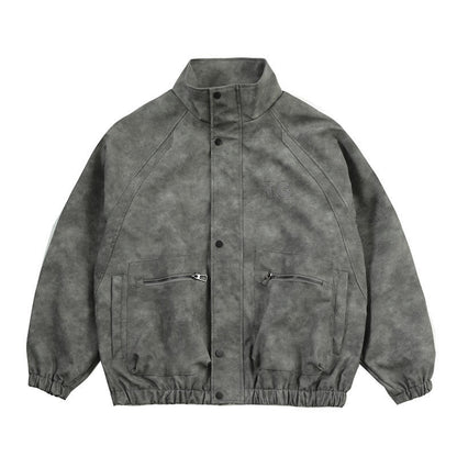 Letter Embroidery Stand-Collar Moto Jacket – American Retro Oversized Unisex