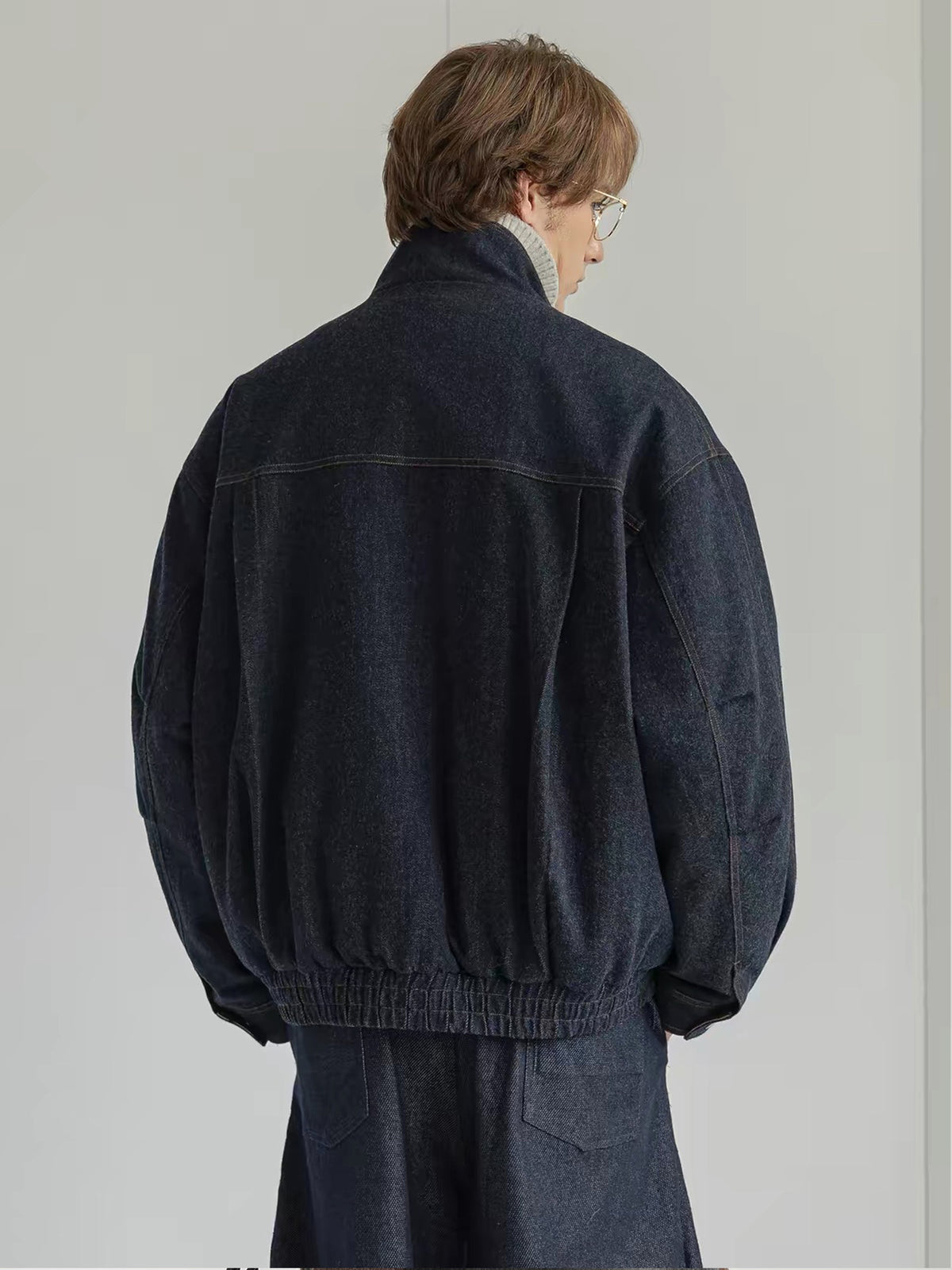 White Duck Down Denim Stand-Collar Jacket – American Vintage Loose Unisex – Coats Jackets | japanese streetwear | vintage workwear | unisex | Yamalinclothes