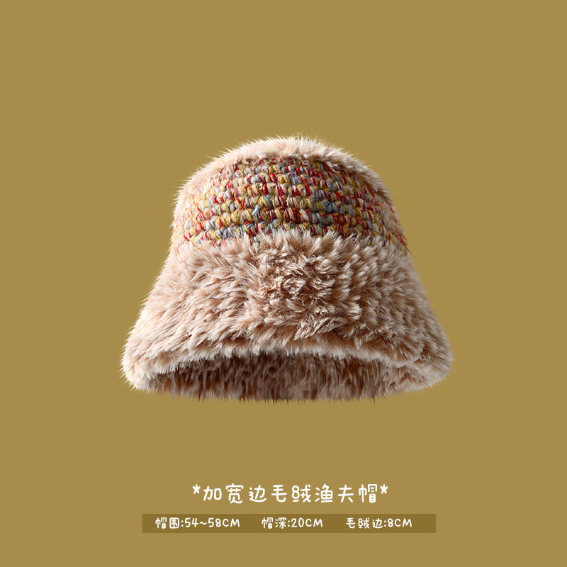 Japanese designer joint retro knitted wool hat warm plush fisherman hat