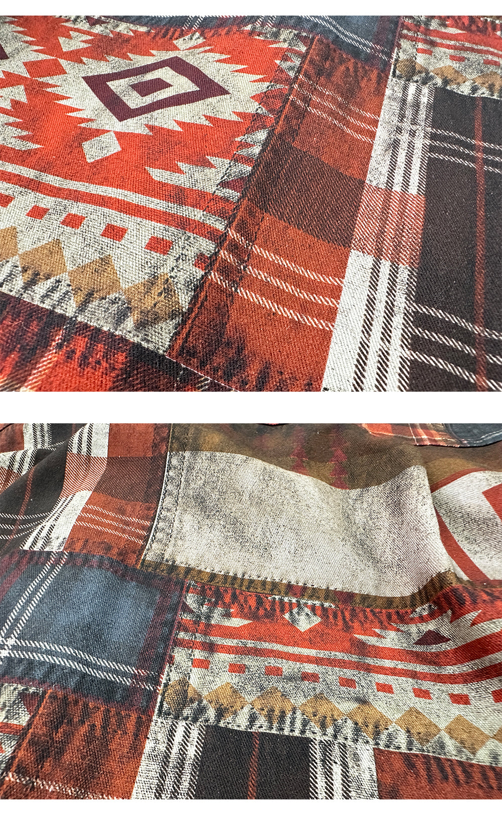 Original Menswear Retro Distressed Plaid Collage Printed Cotton Shirt Long Sleeve Shirt Autumn Winter New Arrivals