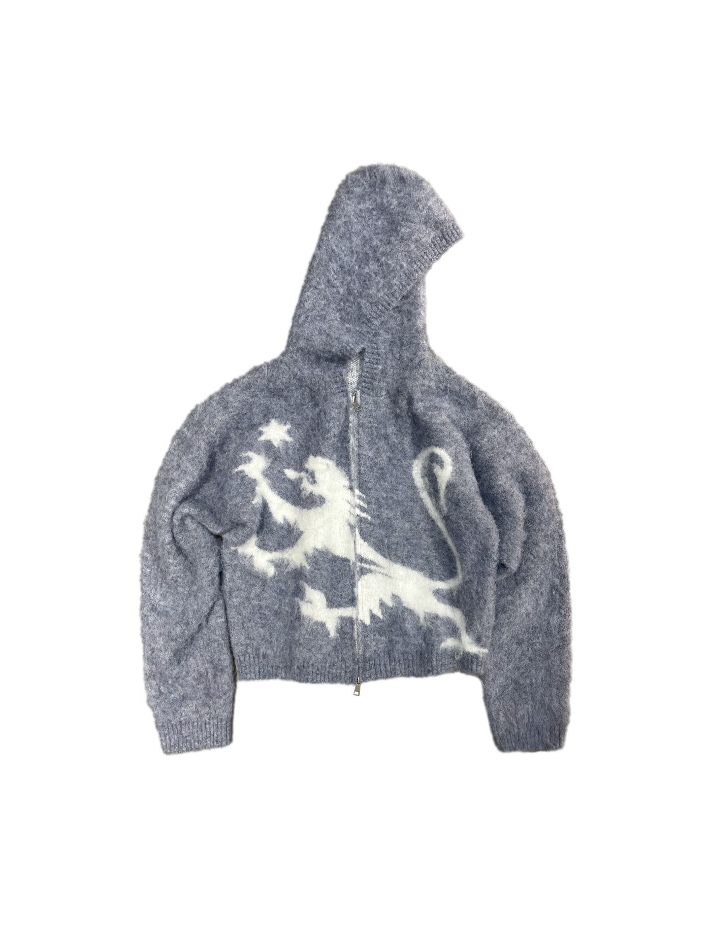 Mink Jacquard Knit Zip Hooded Cardigan – Soft Heavyweight Loose Unisex Spring Autumn – Japanese vintage | yamalin clothes | Yamalinclothes