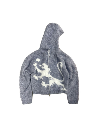Mink Jacquard Knit Zip Hooded Cardigan – Soft Heavyweight Loose Unisex Spring Autumn – Japanese vintage | yamalin clothes | Yamalinclothes