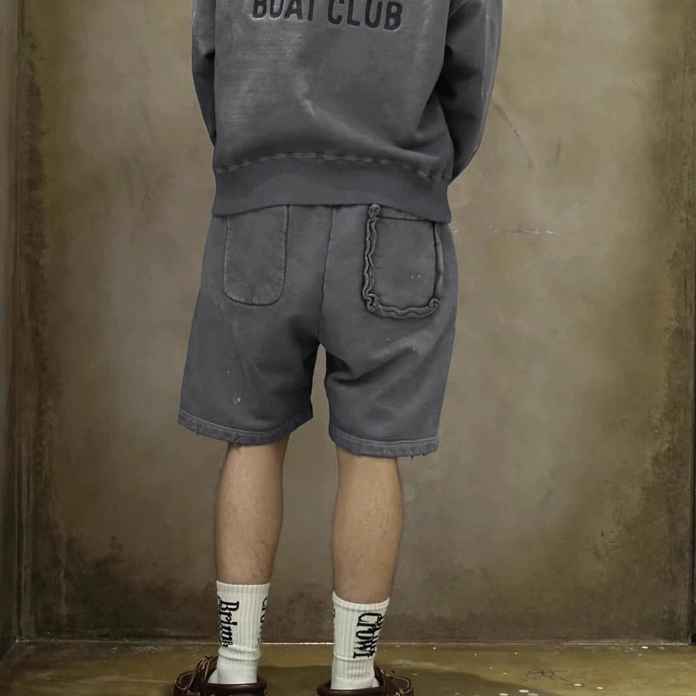 Japanese overalls, sports, washed, old fried pants, shorts, five-cent pants