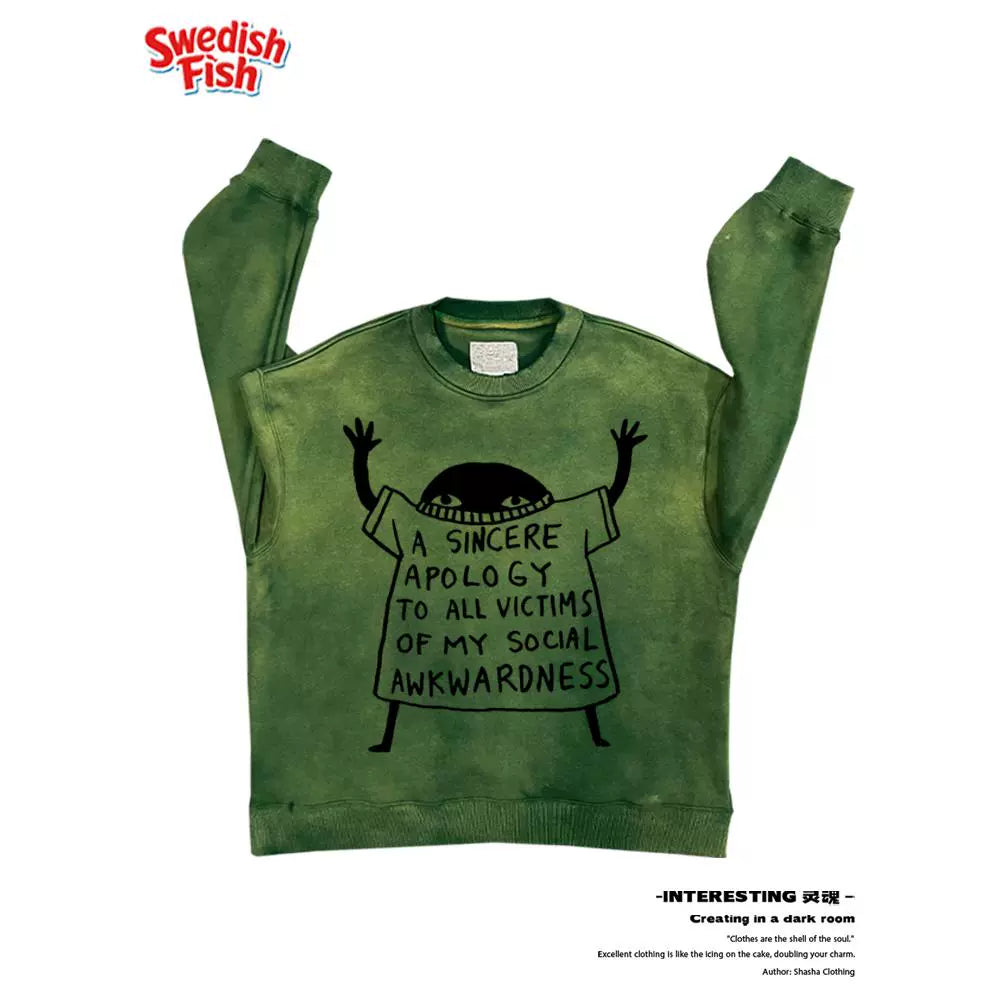 Green! Illustration cartoon subculture high street outfit oversize men's and women's tops luxury fashion crewneck sweatshirt